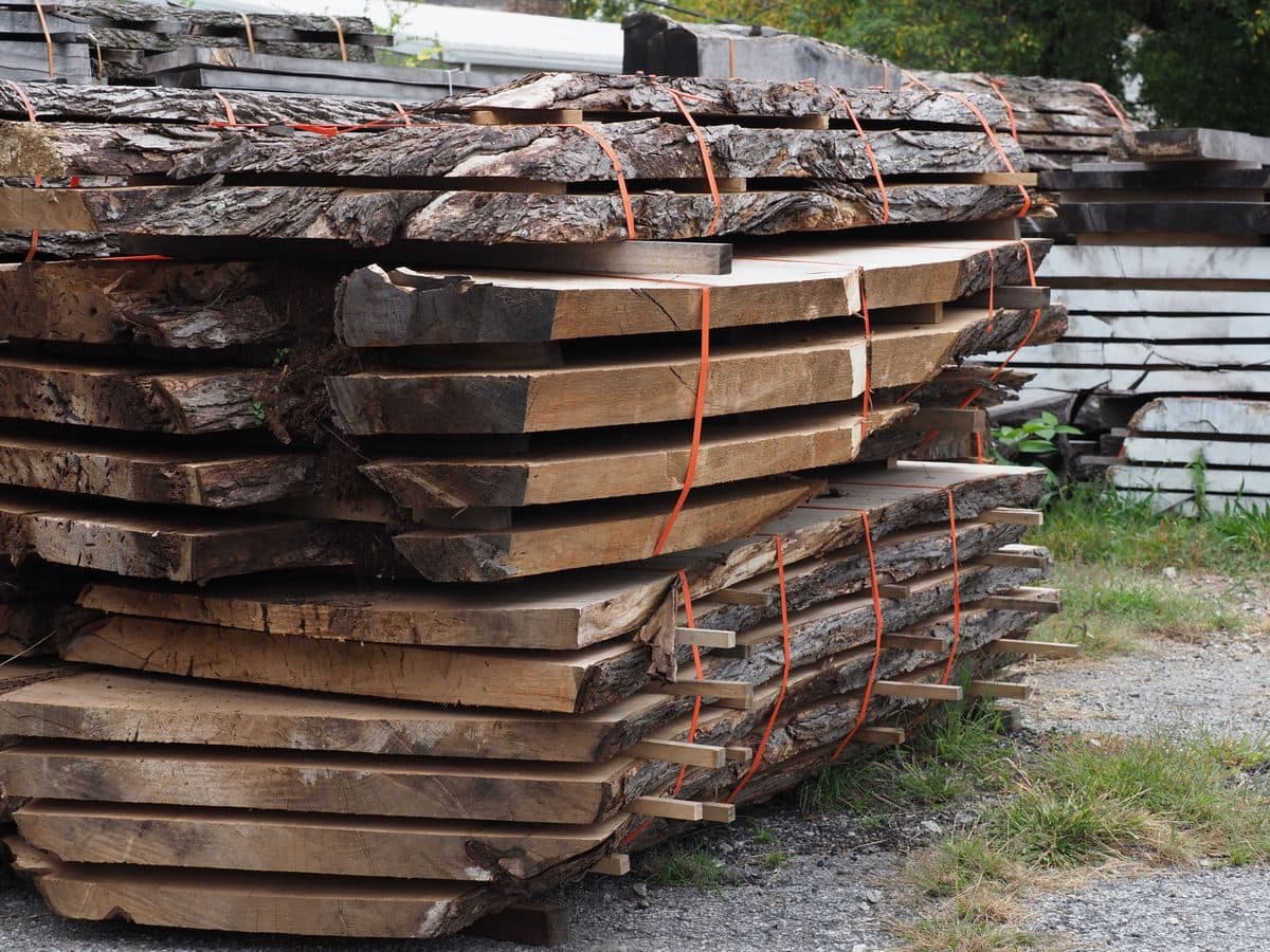 Stickered slabs stacked for drying